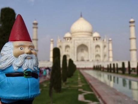 Felix the Roaming Gnome at the Taj Mahal, India