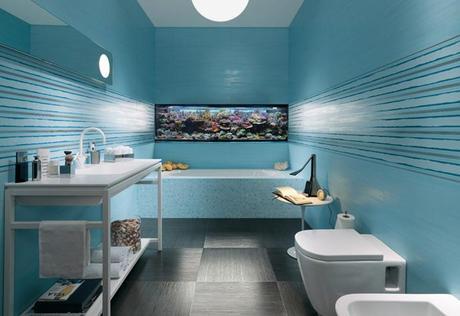 Contemporary Bathroom with Aquarium