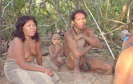 Ayoreo following first contact in 2004. Uncontacted Ayoreo are forced to flee from bulldozers destroying their forest home. © GAT