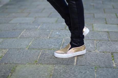 perforated gold asos slip-ons