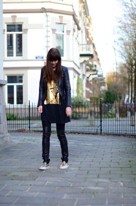 look black and gold slipons shirt dress