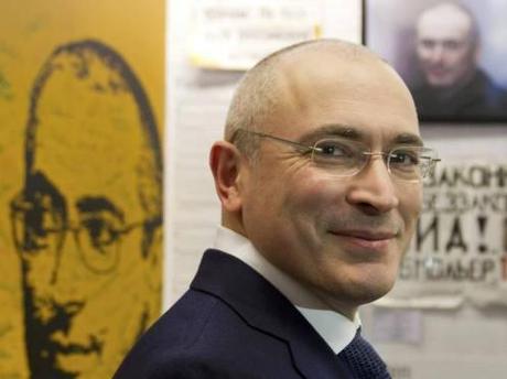 Smiling after release, Mikhail Khodorkovsky at the Adlon Hotel in Berlin.