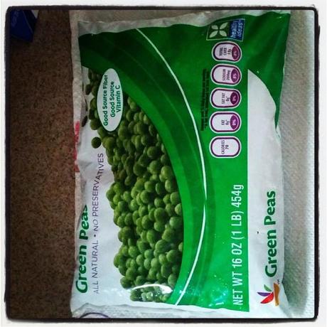 Frozen peas a big bag of frozen peas. I say in july and she’s already picked them…. Full of green peaness.