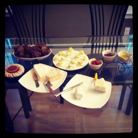 Finished product #charcuterie #cheese #deviledeggs #shrimp #cocktail #oliveoil #holidaypairings #bacon