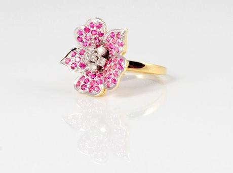 Sonal's Bijoux - Ring Made of White and Pink Crystals