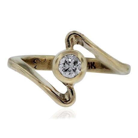 14k Yellow Gold Curved Bypass Diamond Ring