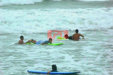 Intrepid Surfing in the Large Waves in Sabang Beach, Baler Aurora.