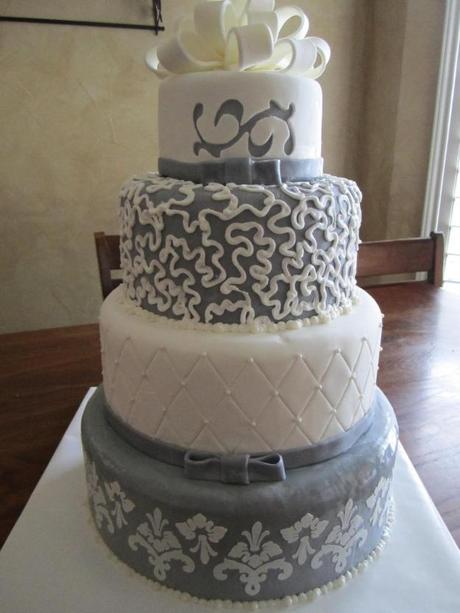 White and gray wedding cake