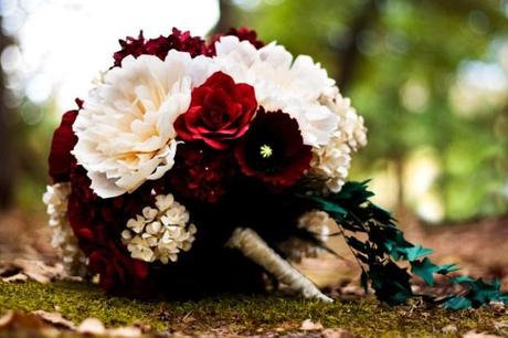 Luxurious bridal bouquet with touches of red