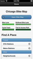 Homepage in Chicago Bike Map app, v0.5