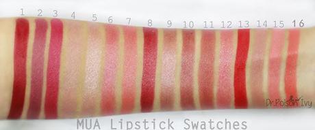 MUA Lipstick Swatches (Whole Collection)