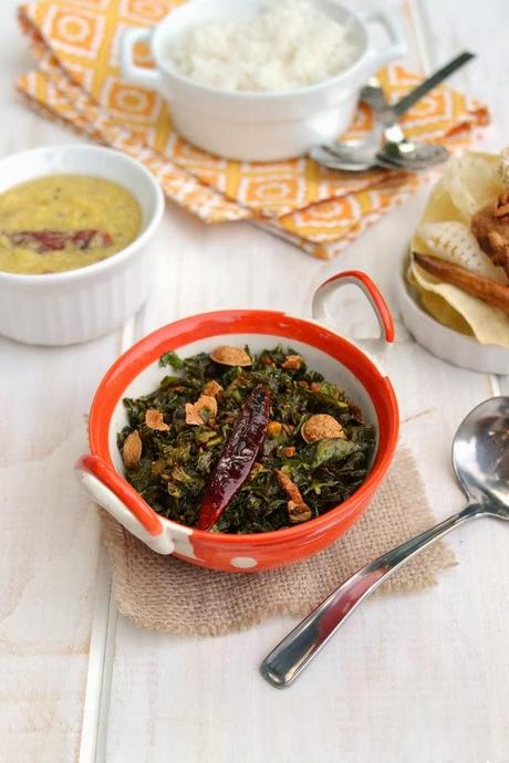 Thotakoora Wadiyala Kura (Amaranth Leaves Curry with Sundried Lentil wafers)