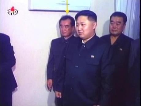 Kim Chang Son attends a visit by Kim Jong Il and Kim Jong Un to actors' apartments in central Pyongyang in October 2010 (Photo: KCTV screengrab)