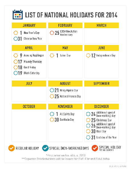 Official Philippine Holidays for 2014 ; Let us Plan Ahead