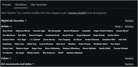 NightCafe Advanced Prompt Editors