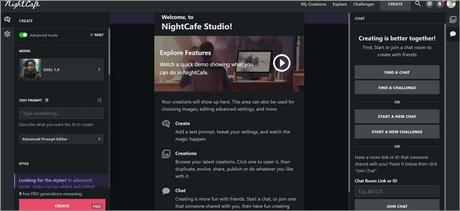 Nightcafe User Interface