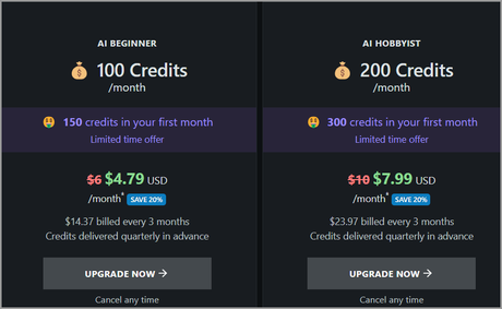 Nightcafe pricing plans