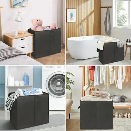 Double Laundry Hamper with Lid and Removable Laundry Bags