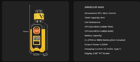 Vaporesso Armour Max Mod $36.99 | 220w Kit $51.99