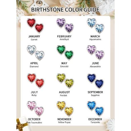 925 Sterling Silver Birthstone Heart Stud Earrings