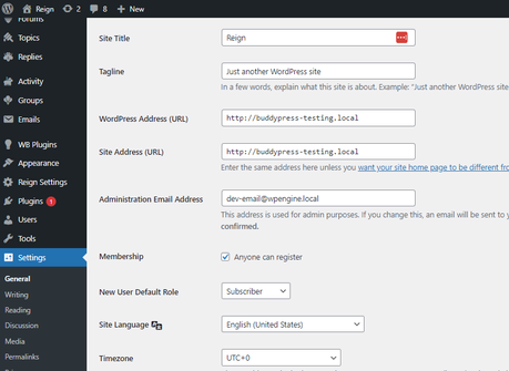 WordPress general setting