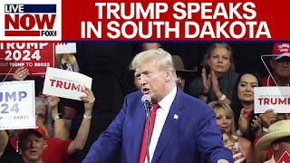 Trump goes blank for 40 seconds mid-speech during South Dakota event, raising more questions about HIS age and mental acuity as 2024 election approaches