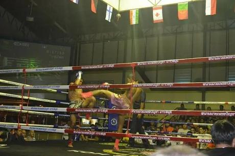 Boxers fighting at the Petch Buncha Boxing Stadium