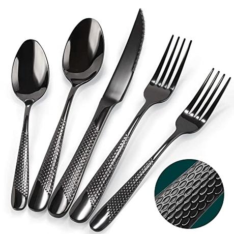 30 Pieces Hammered Silverware Set