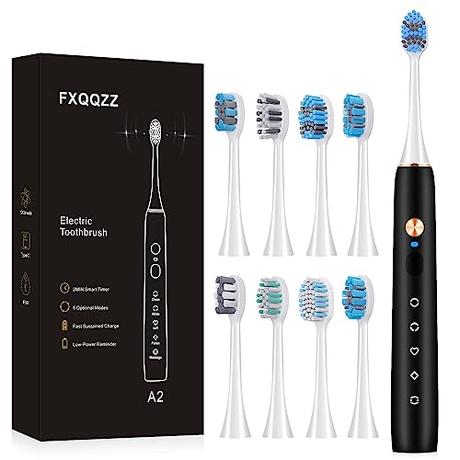 Black Electric Toothbrush Kit with 8 Different Brush Heads