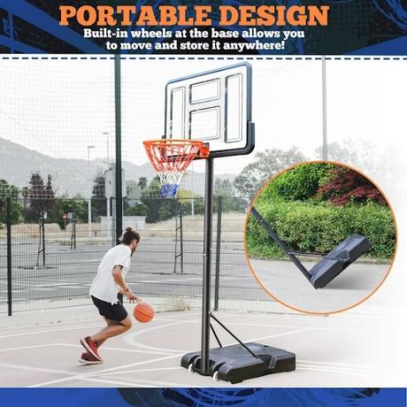 44-inch Portable Basketball Hoop System, 4.4-10 ft Height