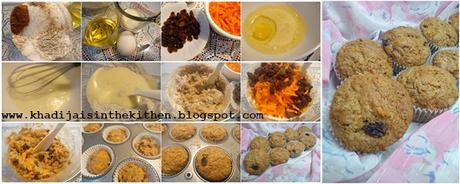 PETITS GÂTEAUX À LA FARINE DE BLÉ, AUX CAROTTES ET AUX RAISINS SECS / WHOLE WHEAT, CARROTS AND RAISINS MUFFINS / MAGDALENAS DE HARINA INTEGRAL, ZANAHORIAS Y PASAS /مافن بدقيق القمح الكامل و الجزر والزبيب