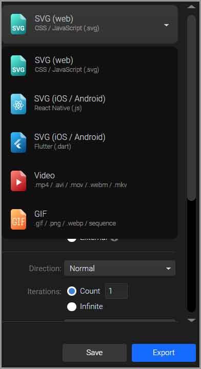 SVGator review Multiple Export options 