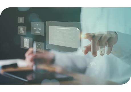 Cloud-Based Legal Document Management Software: The Future of Law Firm Efficiency floating computer touch screen