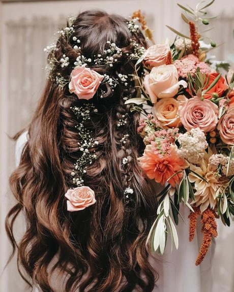 half up half down wedding hairstyles with flowers rebecca.murphy.beauty