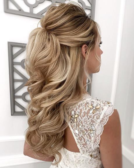 half up half down wedding hairstyles elegant volume curls with ponytail juliafratichelli