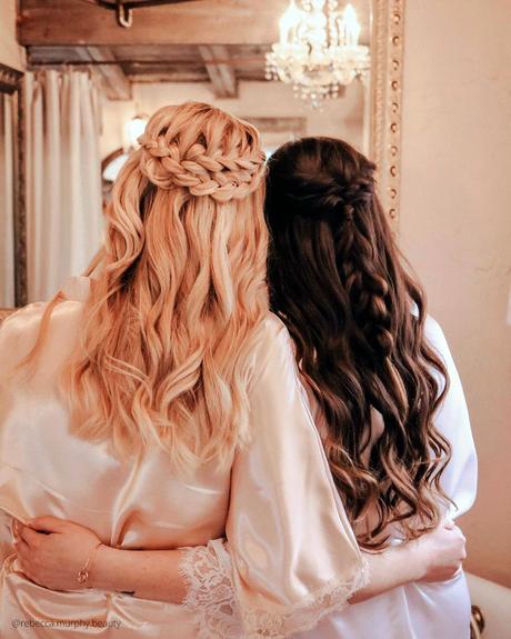 half up half down wedding hairstyles for bridesmaid on long hair rebecca.murphy.beauty
