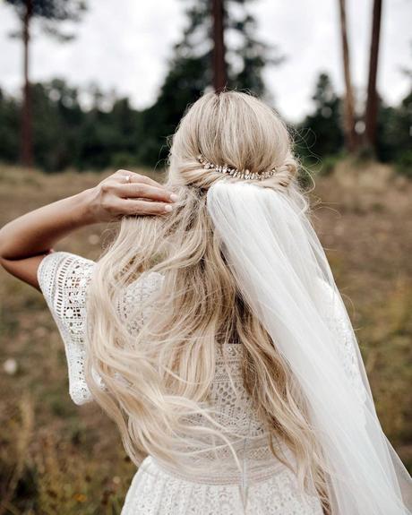 half up half down wedding hairstyles bohemian swept with veil ashpettyhair