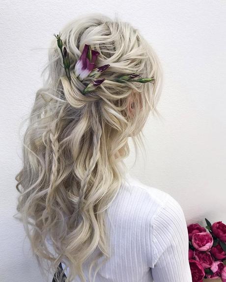 half up half down wedding hairstyles messy braided with flowers nina.guchenkova
