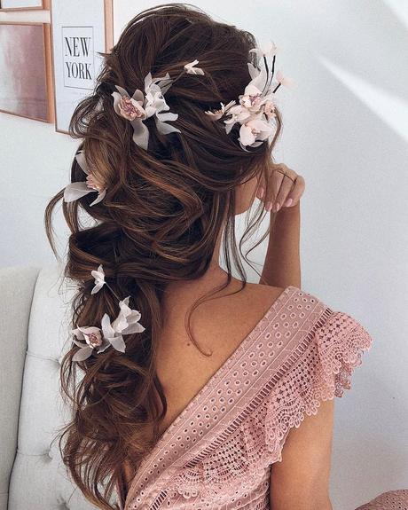 half up half down wedding hairstyles cascading with flowers ulyana.aster