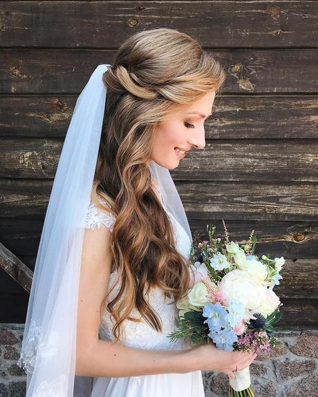 half up half down wedding hairstyles swept with veil samoylenko_makeup