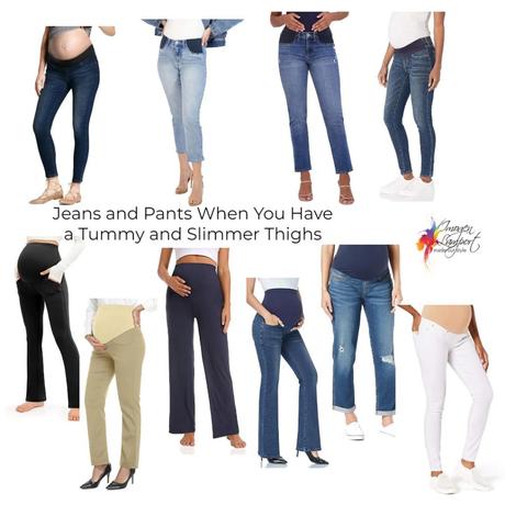 Shop for Jeans and Pants when You Have a Tummy and Slimmer thighs - pregnant or not!