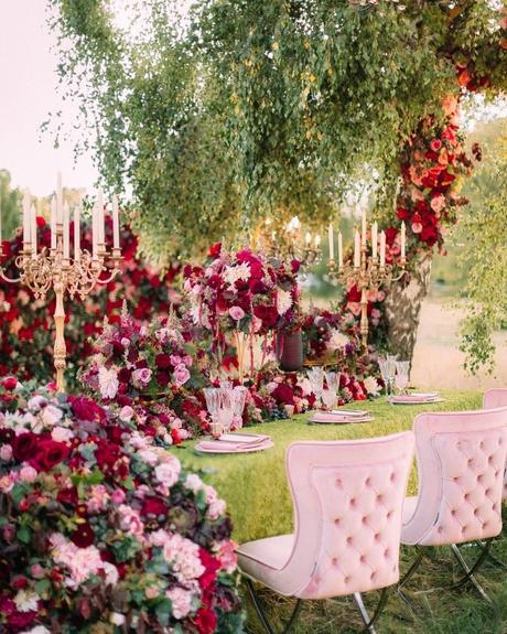 wedding receptions hanging flowers bright colors