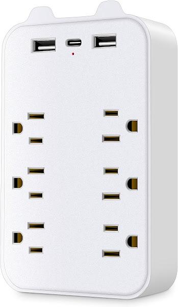 6 Outlet Extender Splitter with 3 USB Wall Charger