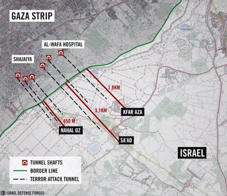 Map of tunnels uncovered by the Israeli army after Operation Protective Edge in 2014.