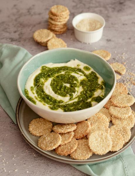Whipped feta with sesame crackers