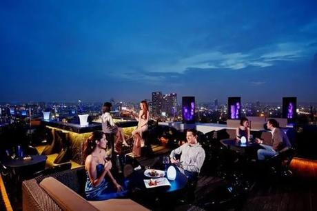 A rooftop restaurant in Thailand during new year celebrations