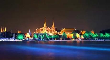 An illuminated Loy Nava River on the eve of new year celebration in Thailand