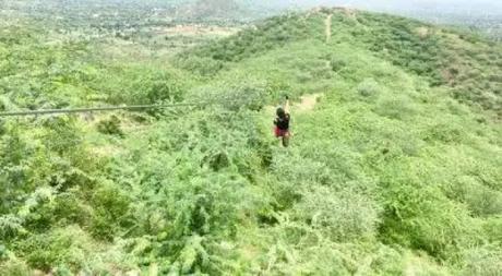 Experience zipline for extra adventure near Neemrana Fort Palace