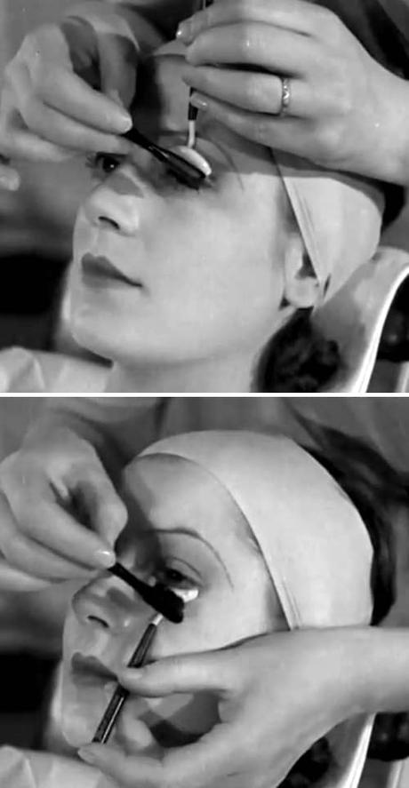 1932 Beautician using a mascara shield