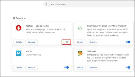 Toggle the switch next to the ad blocker extension to the off position